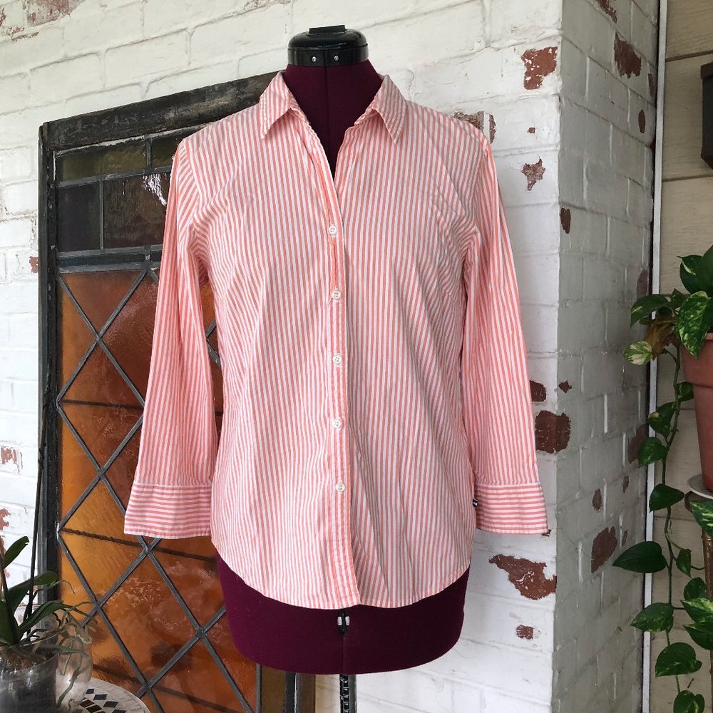Izod Orange & White Long Sleeve Button Up Shirt